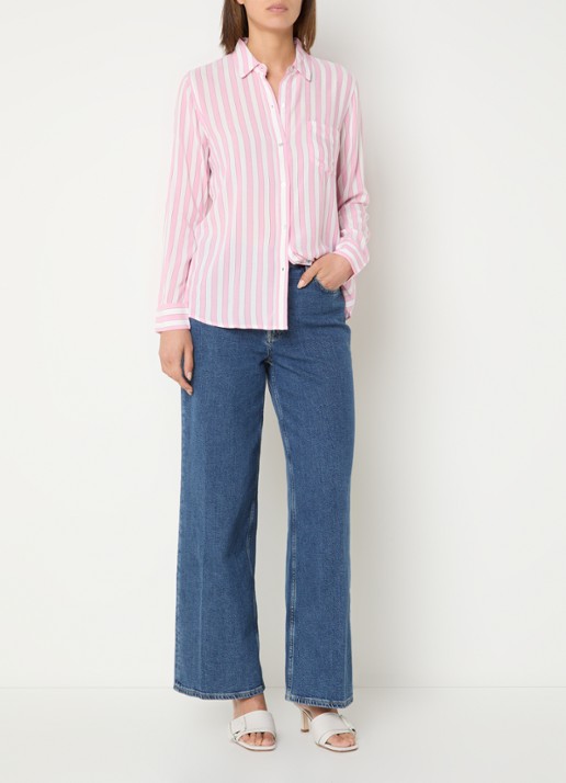 Rails Wren blouse met streepprint en borstzak - voorkant 3 lichtroze