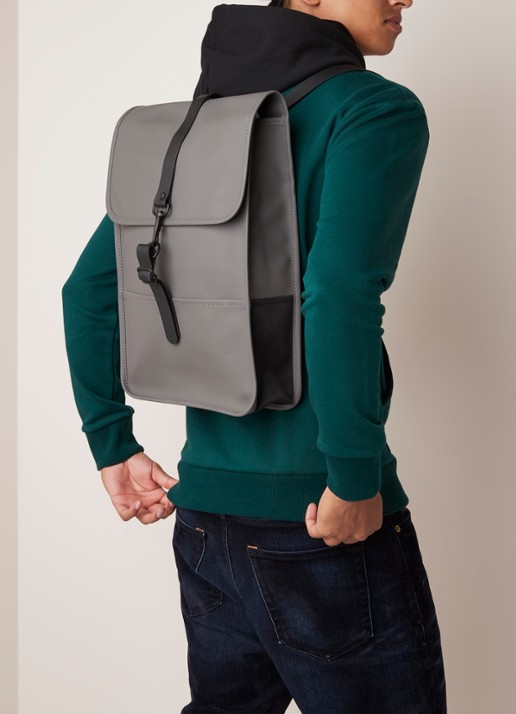 Rains 1280 Mini waterdichte rugzak met 13 inch laptopvak - unisex - voorkant 2 middengrijs