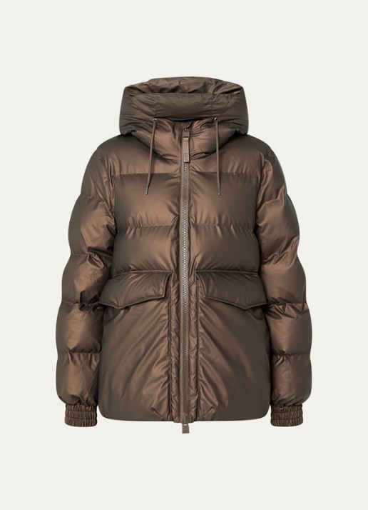 Rains Alta A-Line pufferjack met capuchon - voorkant zilver