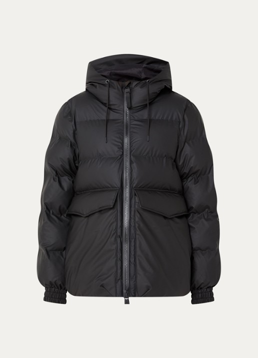 Rains Alta A-Line pufferjack met capuchon - voorkant 3 zwart