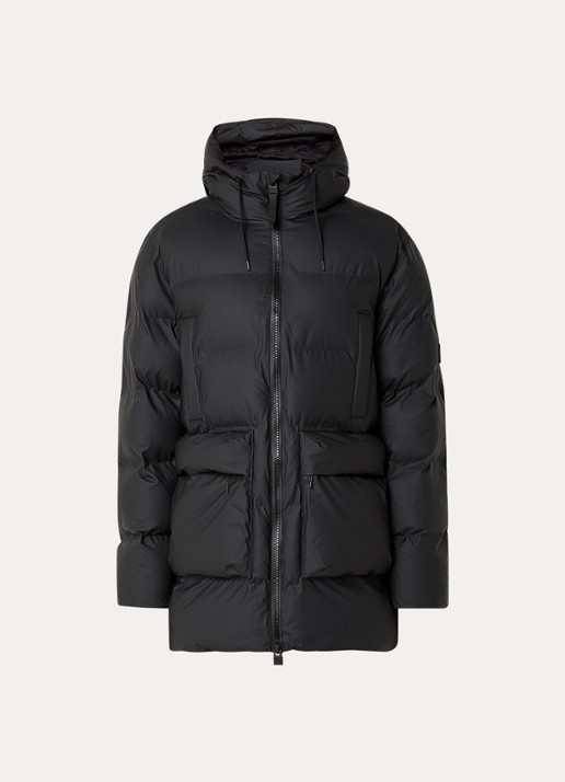 Rains Alta gewatteerde parka met capuchon - voorkant zwart
