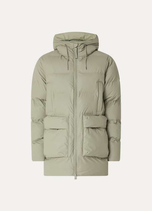Rains Alta gewatteerde parka met capuchon - voorkant 2 olijfgroen