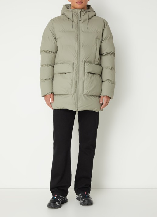 Rains Alta gewatteerde parka met capuchon - voorkant 3 olijfgroen