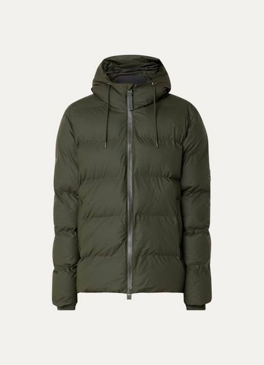Rains Alta puffer jack met capuchon en steekzakken - voorkant bronsgroen
