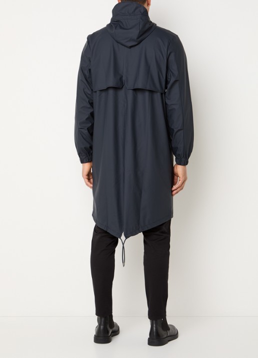 Rains Fishtail parka met capuchon en waterafstotende coating - achterkant donkerblauw