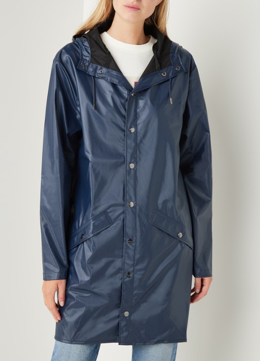 Rains Long Jacket regenjas met capuchon - detail 4 donkerblauw