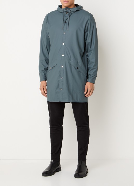 Rains Parka met capuchon en waterafstotende coating - voorkant 3 petrol