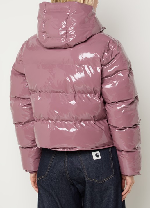 Rains Puffer jack met capuchon en logo - achterkant 4 oudroze
