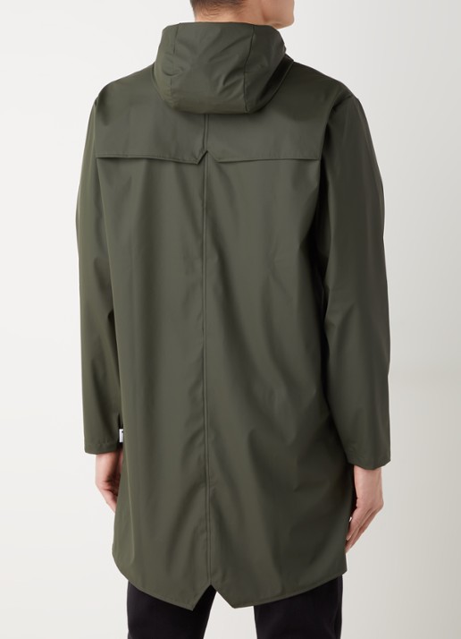 Rains Regenjack met capuchon en klepzakken - unisex - achterkant groen