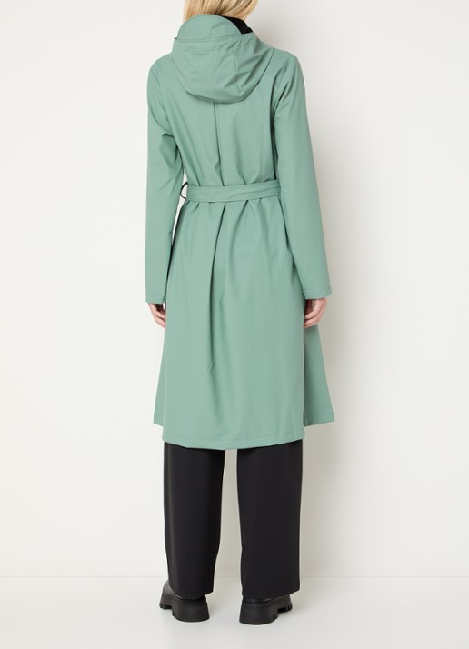 Rains Regenjas met capuchon en strikceintuur - achterkant 2 mint