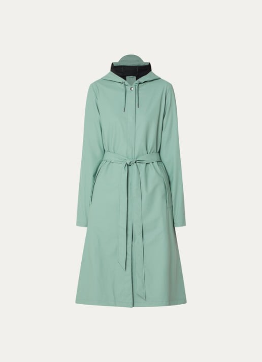 Rains Regenjas met capuchon en strikceintuur - voorkant 3 mint