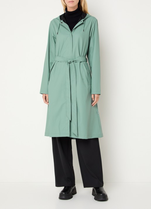 Rains Regenjas met capuchon en strikceintuur - voorkant 4 mint