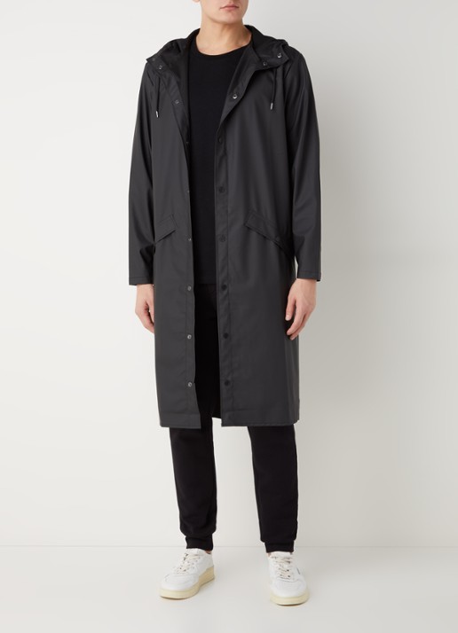 Rains Regenjas met klepzakken en capuchon - voorkant 3 zwart