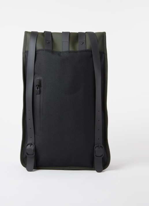 Rains Rugzak met 15 inch laptopvak en waterafstotende coating - achterkant legergroen