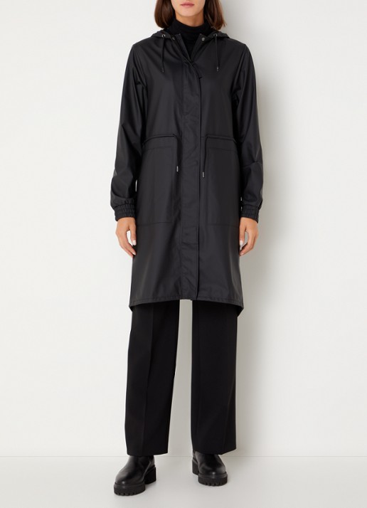 Rains String W parka met capuchon en trekkoord - detail 4 zwart