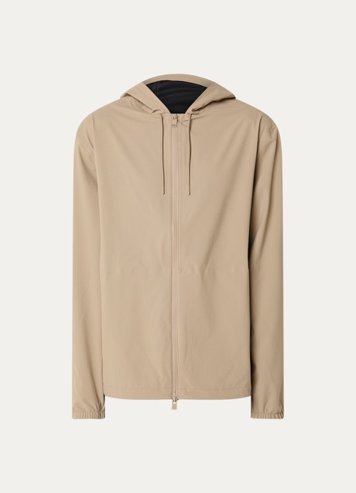 Rains Suva softshell jack met capuchon - voorkant 2 beige