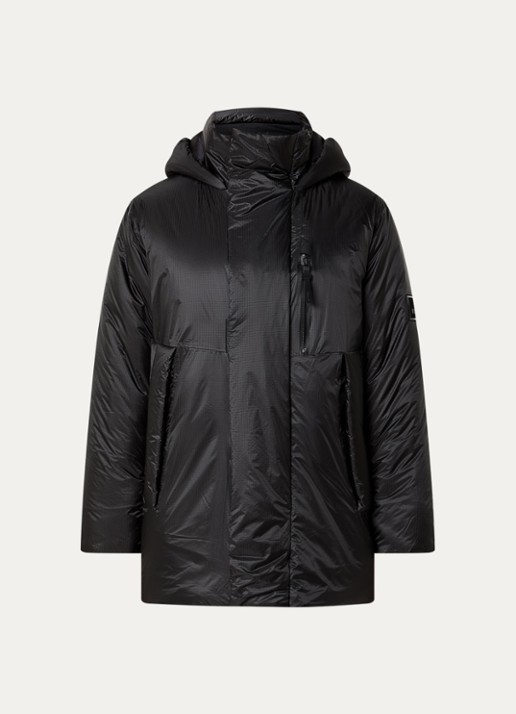 Rains Torna puffer jas met capuchon en ritszakken  - voorkant 2 zwart