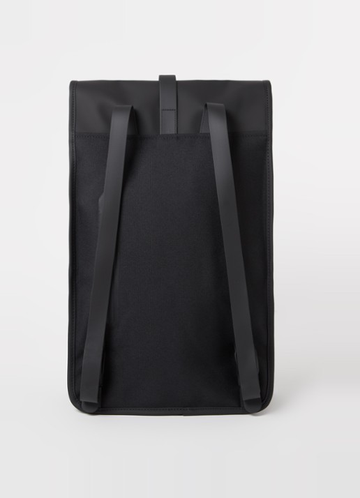 Rains Trail rugzak met 15 inch laptopvak en waterafstotende coating - achterkant 3 zwart