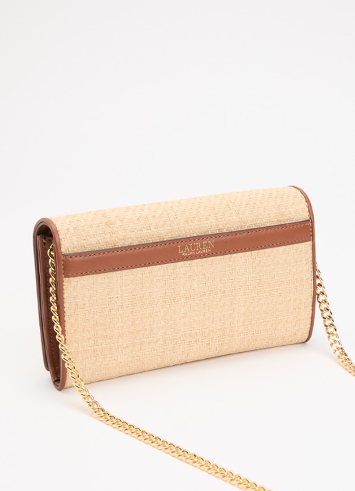 Ralph Lauren Adair II clutch van raffia met leren details - achterkant beige