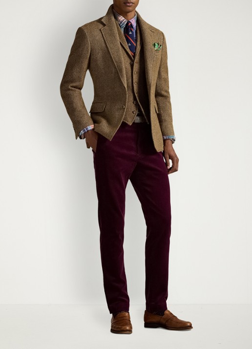 Ralph Lauren Andover slim fit corduroy broek met steekzakken - voorkant 2 ruby / donkerrood