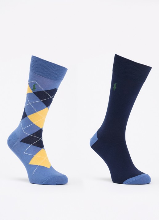 Ralph Lauren Argyle Crew sokken met logoborduring in 2-pack - voorkant donkerblauw