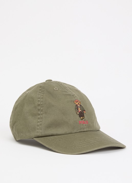Ralph Lauren Bear pet met borduring  - voorkant 2 olijfgroen