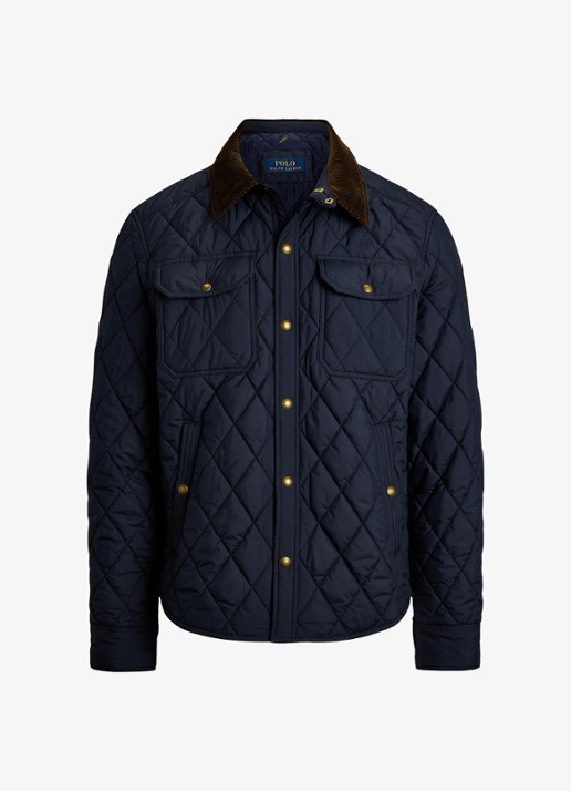 Ralph Lauren Beaton gewatteerd jack met details van corduroy - voorkant 2 college navy / donkerblauw