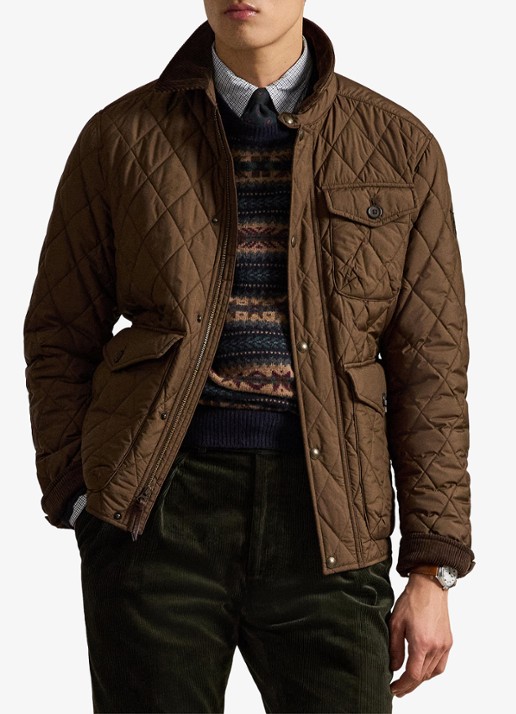 Ralph Lauren Beaton gewatteerd jack met klepzakken - voorkant 2 nutmeg brwn / bruin