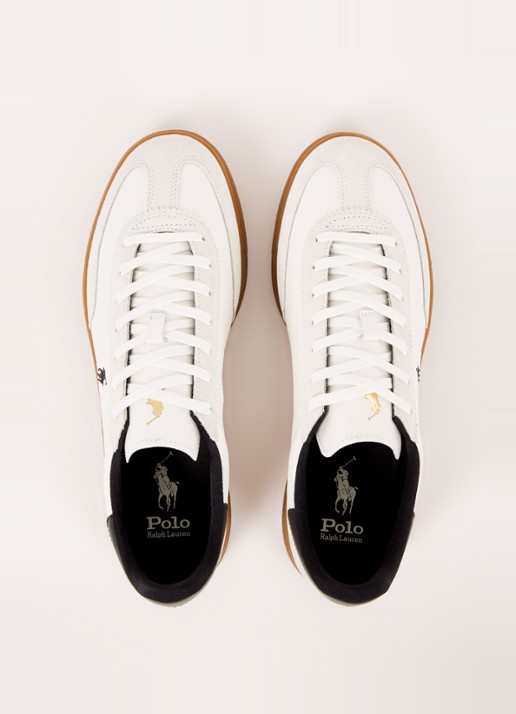 Ralph Lauren Bedford sneaker van leer met suède details - detail 2 gebroken wit