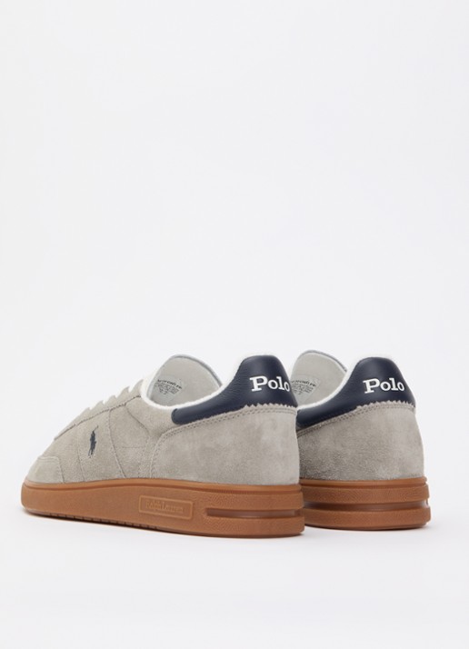 Ralph Lauren Bedford sneaker van suède met leren details en logoborduring - achterkant 2 grijs