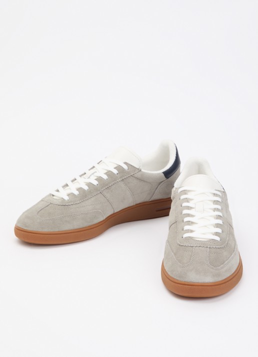 Ralph Lauren Bedford sneaker van suède met leren details en logoborduring - detail 7 grijs