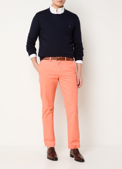 Ralph Lauren Bedford straight fit chino met stretch - voorkant 2 deep mango / zalmroze