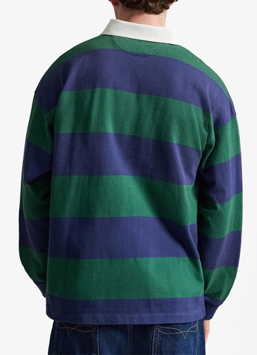 Ralph Lauren Big fit rugbyshirt van jersey met polokraag - achterkant prk green/drk cblt / groen