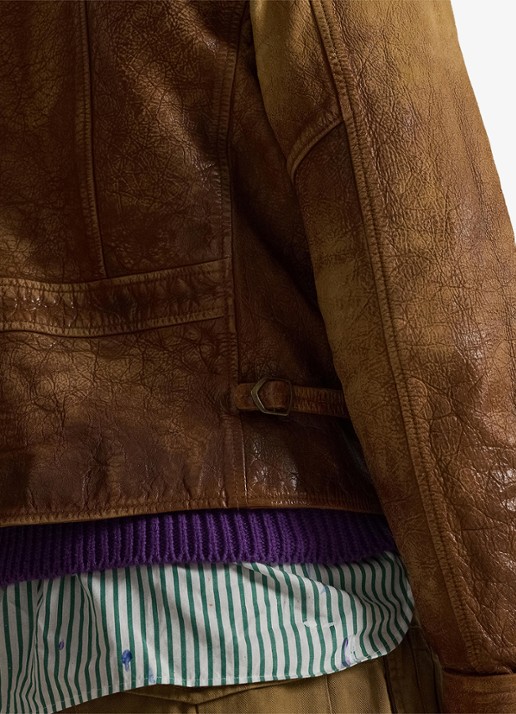 Ralph Lauren Bikerjack van leer met ritszakken - detail 4 brown x / bruin