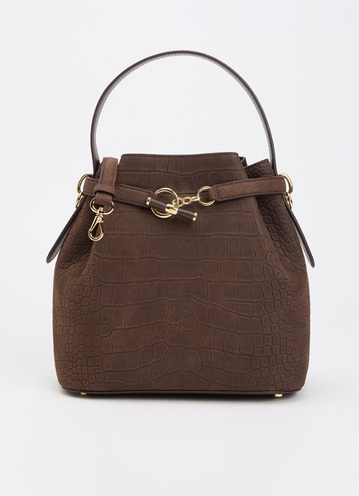 Ralph Lauren Blaike Medium schoudertas van nubuck met afneembare schouderriem - voorkant lichtbruin