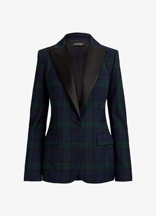 Ralph Lauren Blazer in wolblend met ruitdessin - voorkant 2 black/green multi / zwart/groen