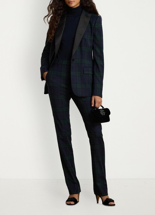 Ralph Lauren Blazer in wolblend met ruitdessin - voorkant 3 black/green multi / zwart/groen