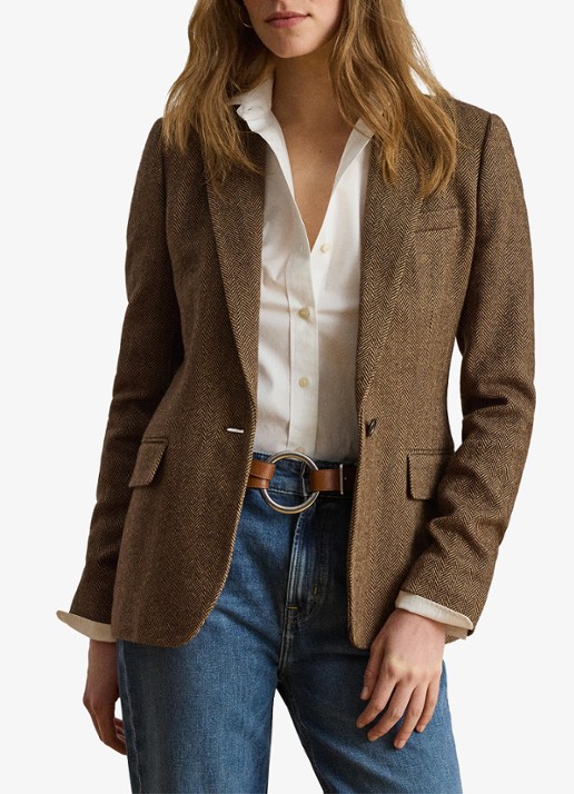 Ralph Lauren Blazer in wolblend met visgraat dessin en klepzakken