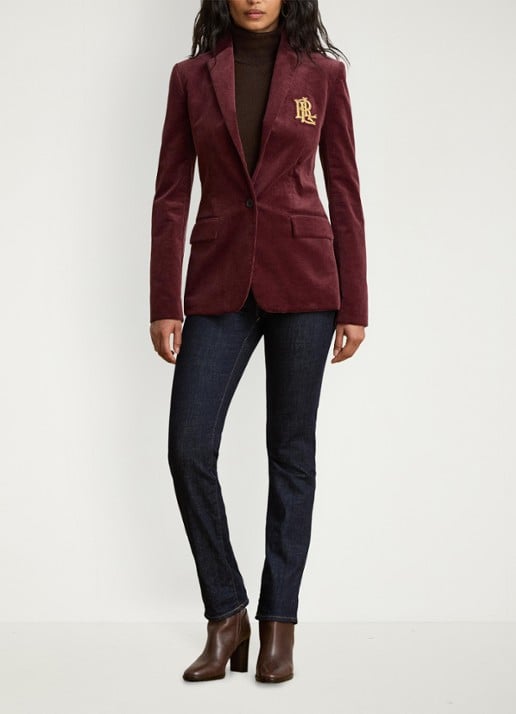 Ralph Lauren Blazer van corduroy met klepzakken en logoborduring - detail dark garnet / bordeauxrood