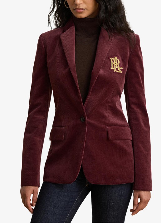 Ralph Lauren Blazer van corduroy met klepzakken en logoborduring - voorkant 5 dark garnet / bordeauxrood