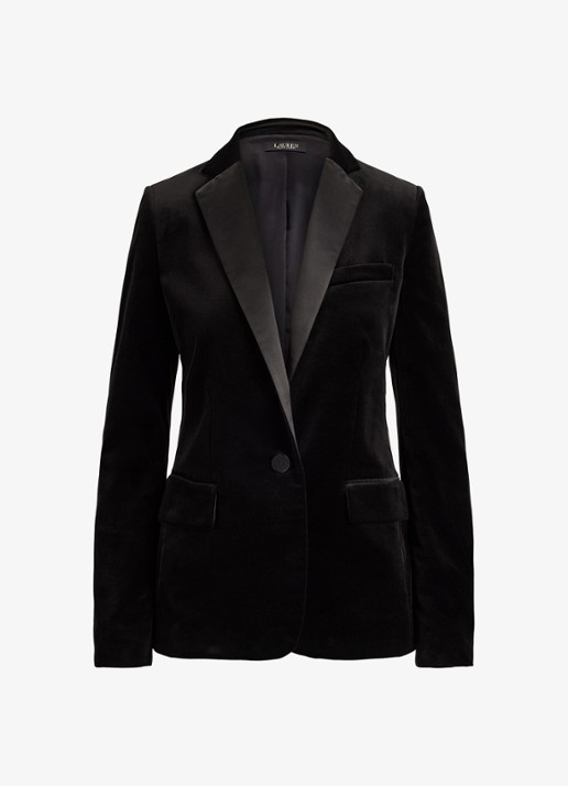 Ralph Lauren Blazer van fluweel met klepzakken - voorkant black velvet / zwart