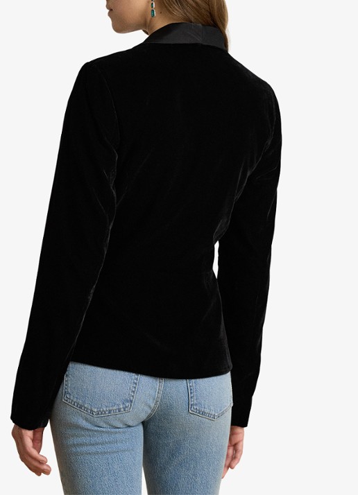 Ralph Lauren Blazer van fluweel met strikdetail - achterkant 3 black velvet / zwart