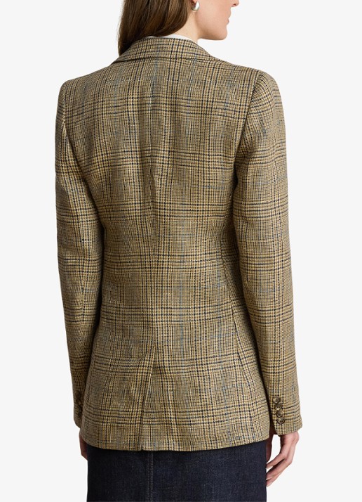 Ralph Lauren Blazer van linnen met pied-de-poule dessin en klepzakken - achterkant 5 tan/blackmulti / beige
