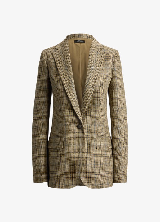 Ralph Lauren Blazer van linnen met pied-de-poule dessin en klepzakken