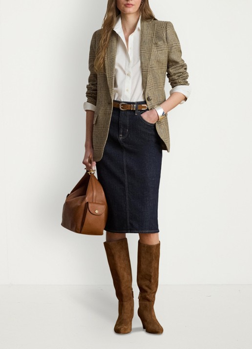 Ralph Lauren Blazer van linnen met pied-de-poule dessin en klepzakken - voorkant 4 tan/blackmulti / beige
