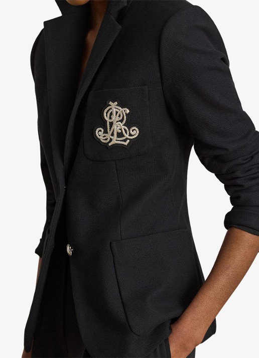 Ralph Lauren Blazer van piqué katoen met metallic logoborduring - detail 4 polo black / zwart