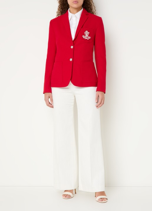 Ralph Lauren Blazer van piqué katoen met metallic logoborduring - voorkant 4 festive red / rood