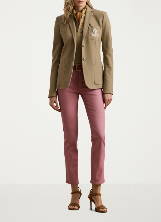 Ralph Lauren Blazer van piqué katoen met metallic logoborduring - voorkant 2 madison tan / beige