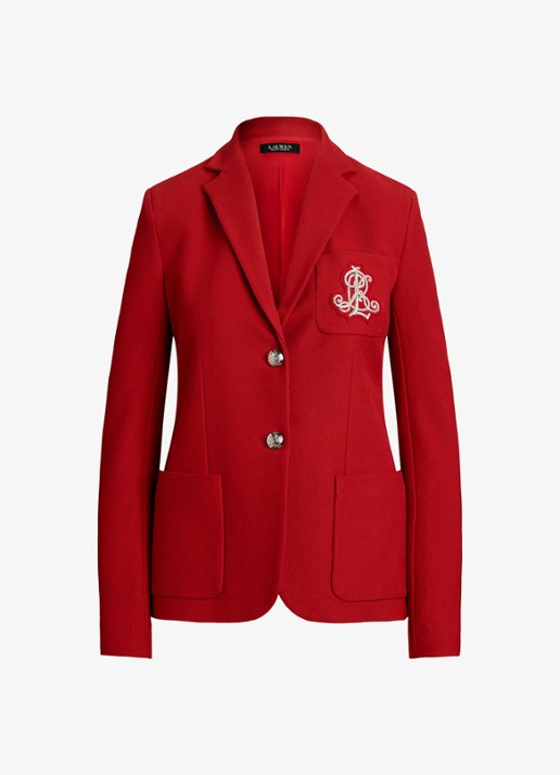 Ralph Lauren Blazer van piqué katoen met metallic logoborduring - voorkant madison red / rood