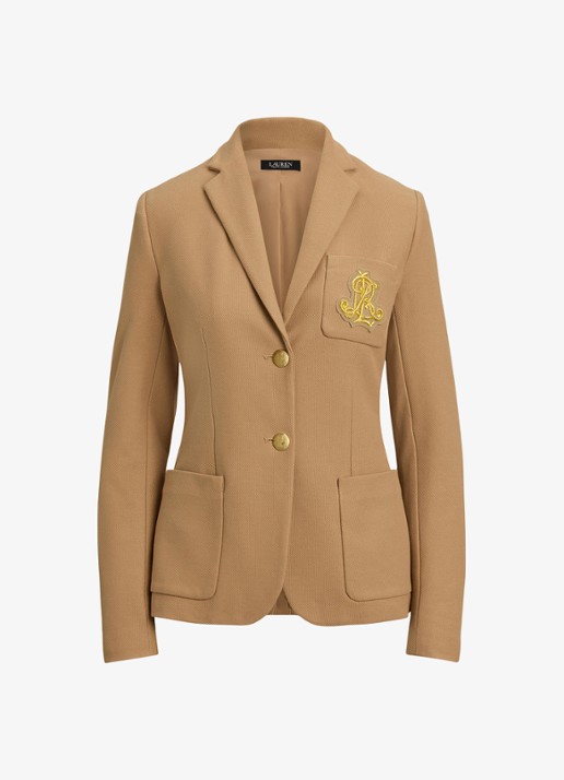 Ralph Lauren Blazer van piqué katoen met metallic logoborduring - voorkant 3 camel